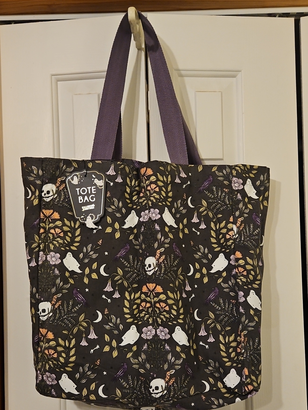 Halloween Ghost Skull Raven Botanical Tote Bag NWT Cottage Goth